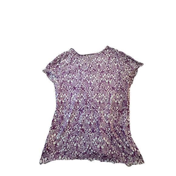 JMS Just My Size 4X Purple Floral Print Top Short Sleeve Stretch Blouse 26W/28W - Picture 2 of 6